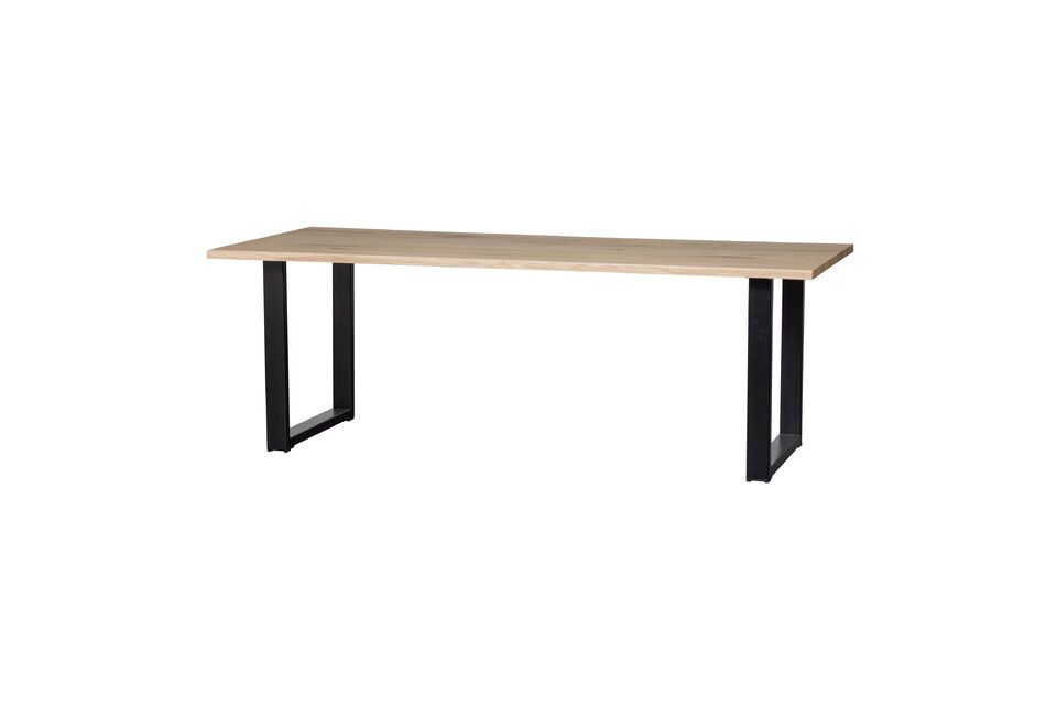 This sturdy and durable untreated oak (fsc) table features a matte black steel U-shaped leg for a