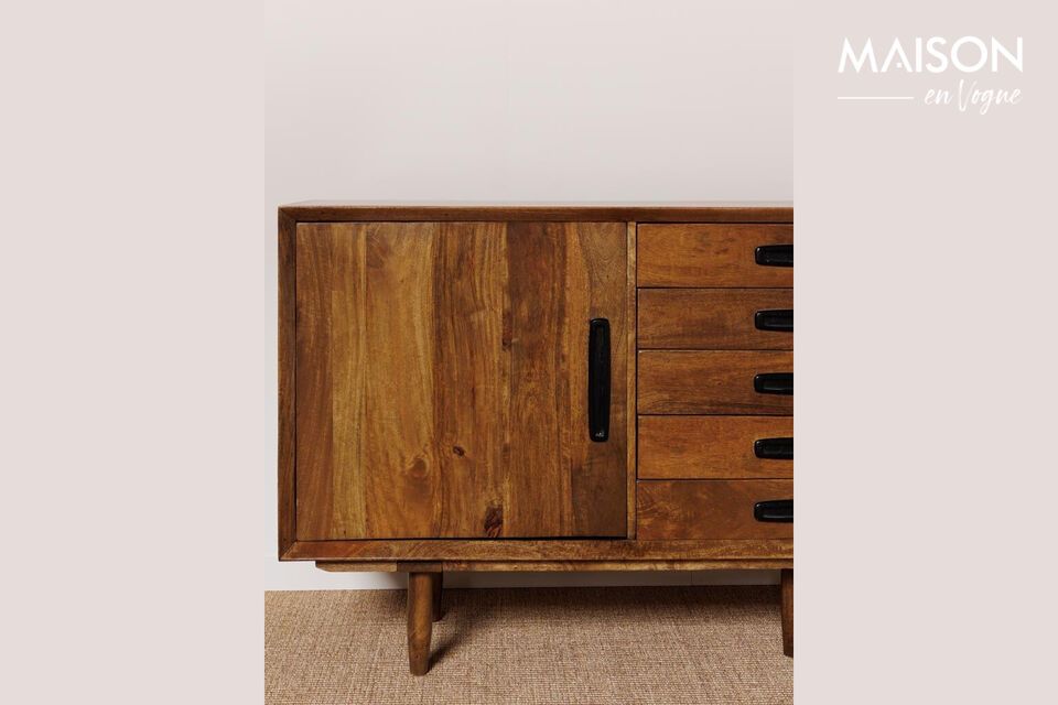 This chestnut-colored sideboard features an elegant