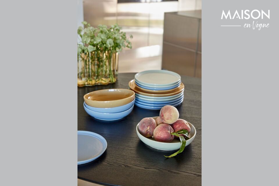 Its neutral sand color and glossy finish provide an elegant backdrop to highlight your dishes