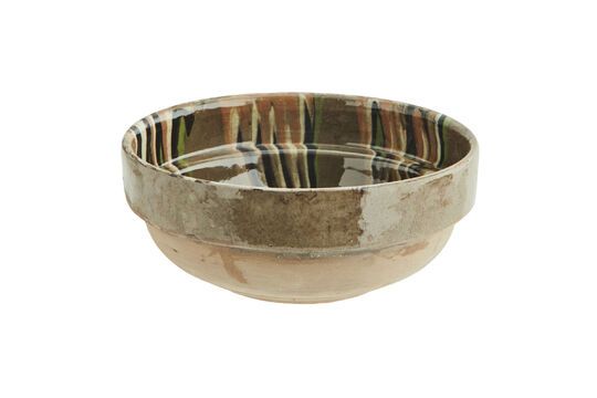 Artisan blue taupe earthenware bowl Clipped