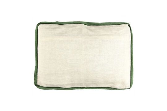 Borders white and green linen cushion Clipped