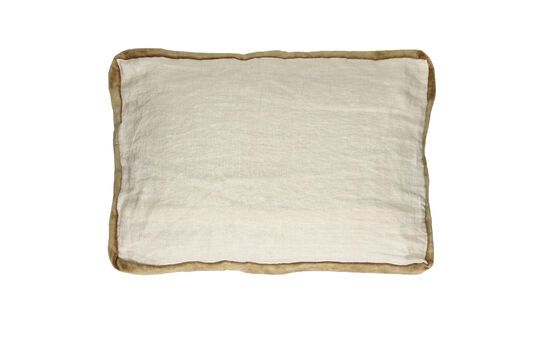 Borders white linen and camel cushion Clipped