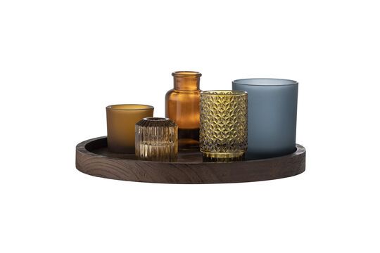 Brown tray with Sanga glass candleholders Clipped