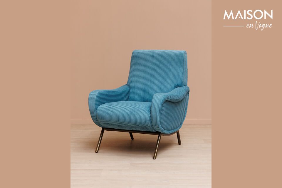 A sturdy blue armchair combining comfort and style.