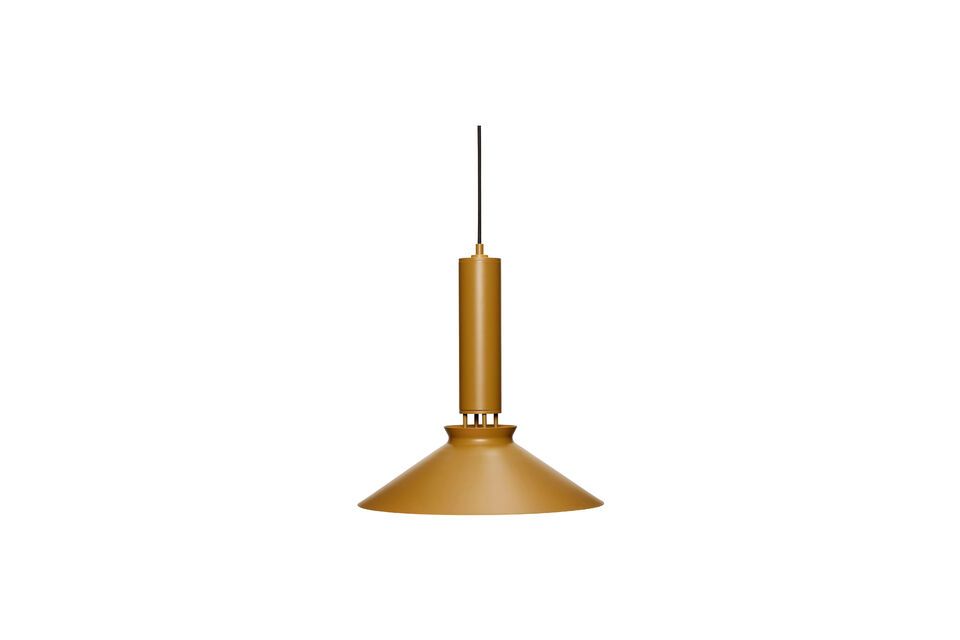 The Coney mustard aluminum pendant combines innovative design and vibrant color to illuminate your