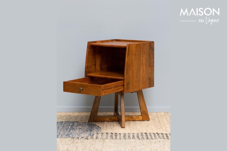 The bedside table is crafted from premium mango wood, renowned for its durability and distinct grain