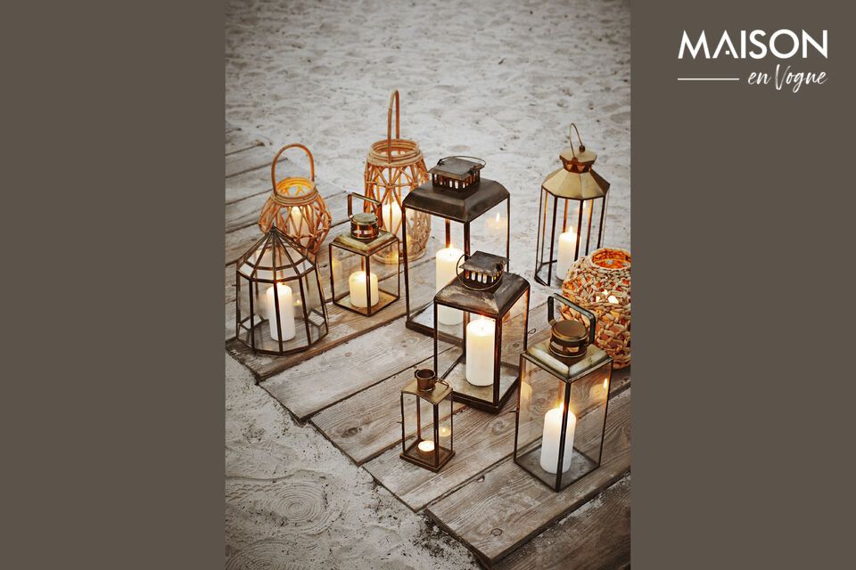 Rediscover the charm of traditional lighting with our Explore copper-plated iron lantern