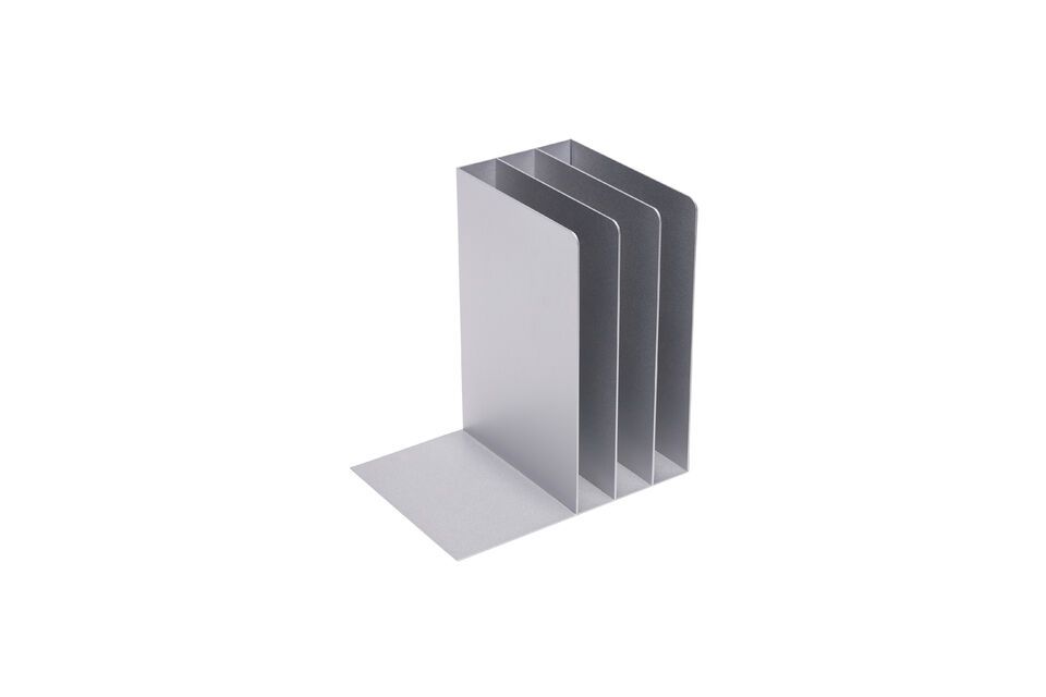 Its sturdy construction and light gray color make it an ideal desk accessory for storing documents