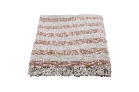 Fold blanket in white and brown cotton Clipped