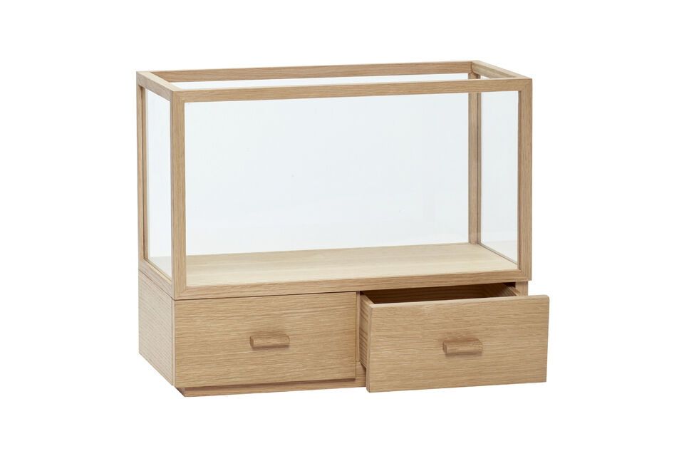 Immerse yourself in timeless elegance with the Spectacle glass and light wood display case