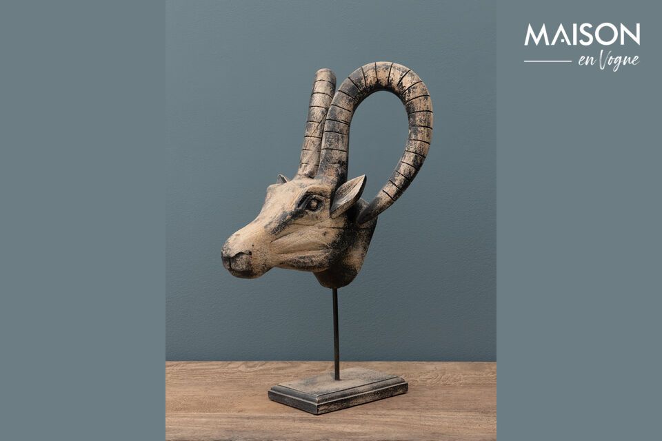 Grey wooden ram figurine Black Chehoma