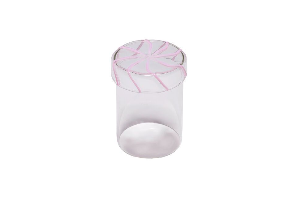 This elegant yet practical glass jar features a pastel-colored spiral pattern that adds a touch of