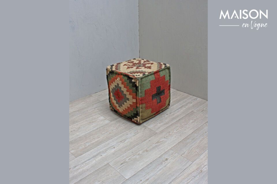 Indian multicolored wool pouffe Chehoma