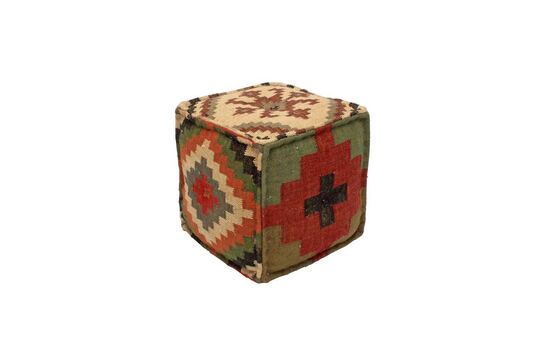 Indian multicolored wool pouffe Clipped