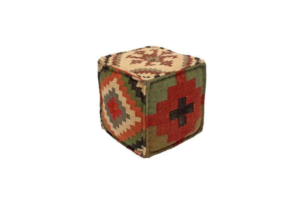 A practical multi-colored pouffe, perfect for any space.