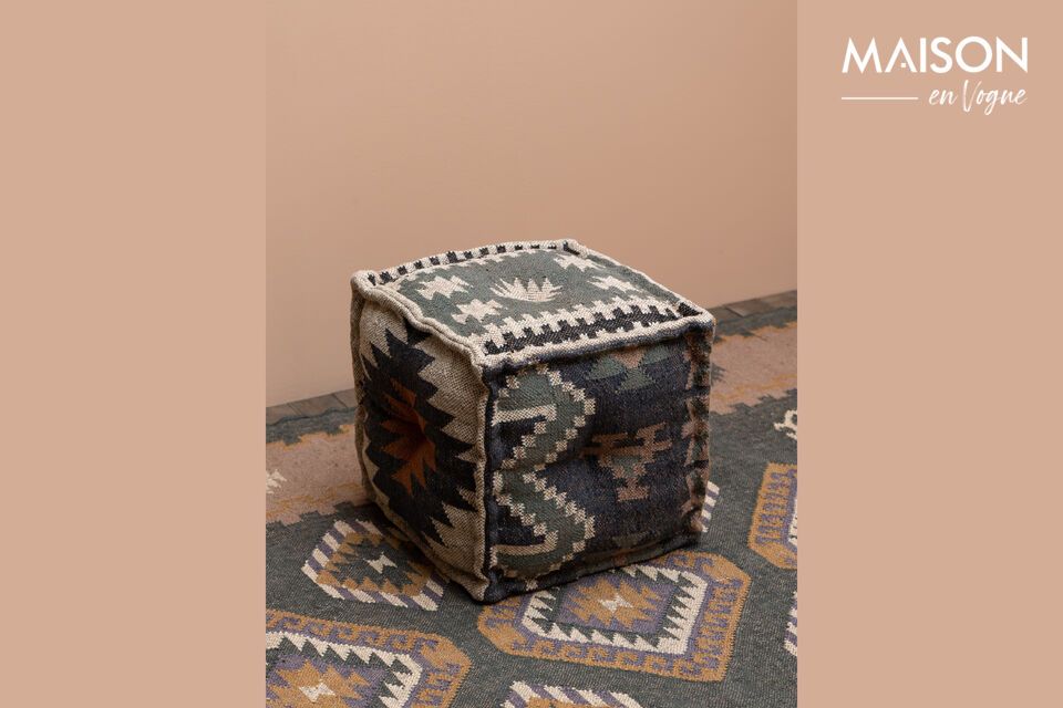 Kilim grey wool pouffe Chehoma