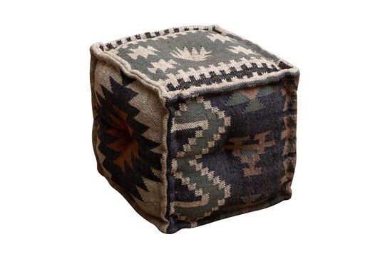 Kilim grey wool pouffe Clipped