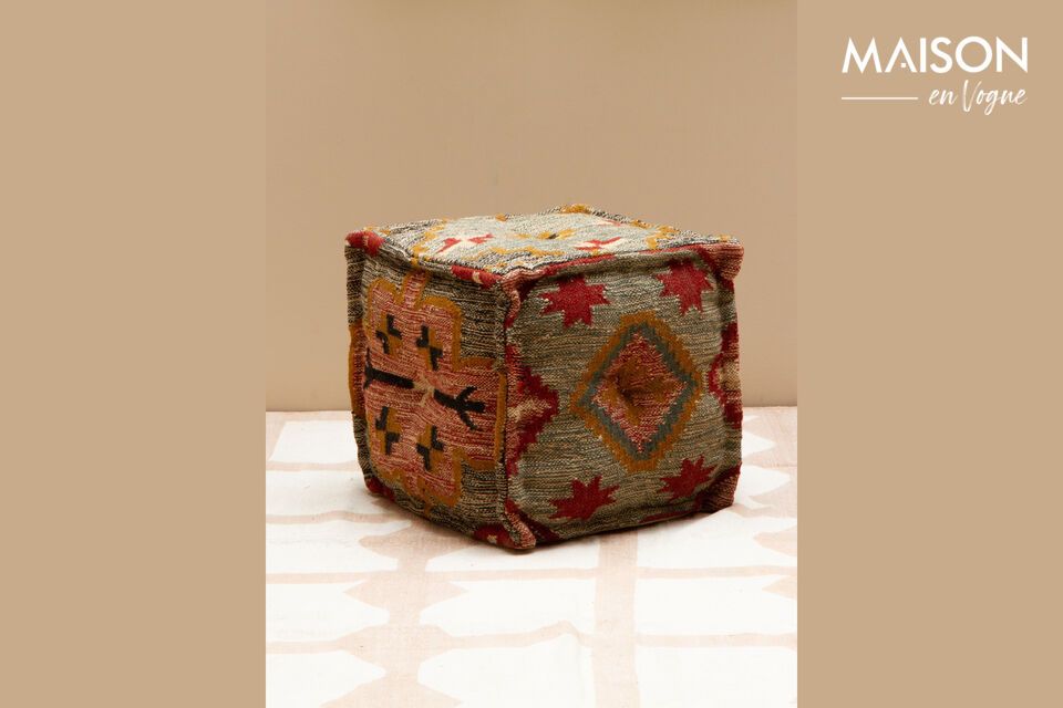 Kilim multicolored wool pouffe Chehoma