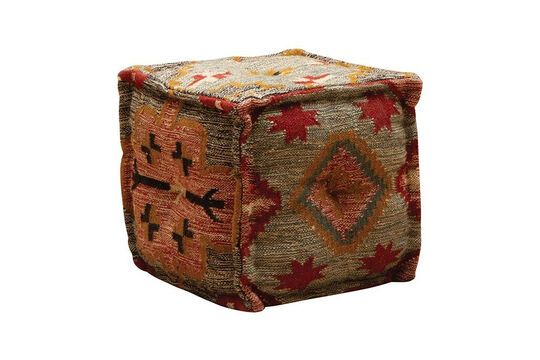 Kilim multicolored wool pouffe Clipped