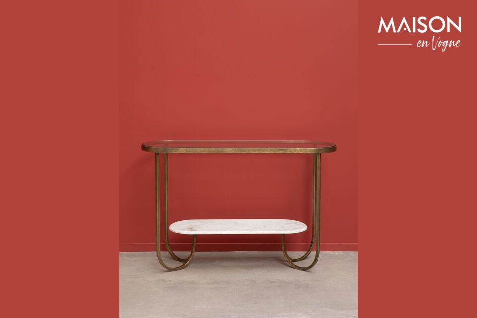 Add a touch of lasting elegance to your home with our copper-colored iron console table