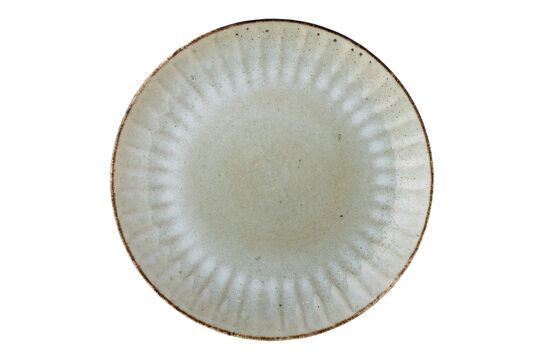 Large beige stoneware plate Flower Clipped