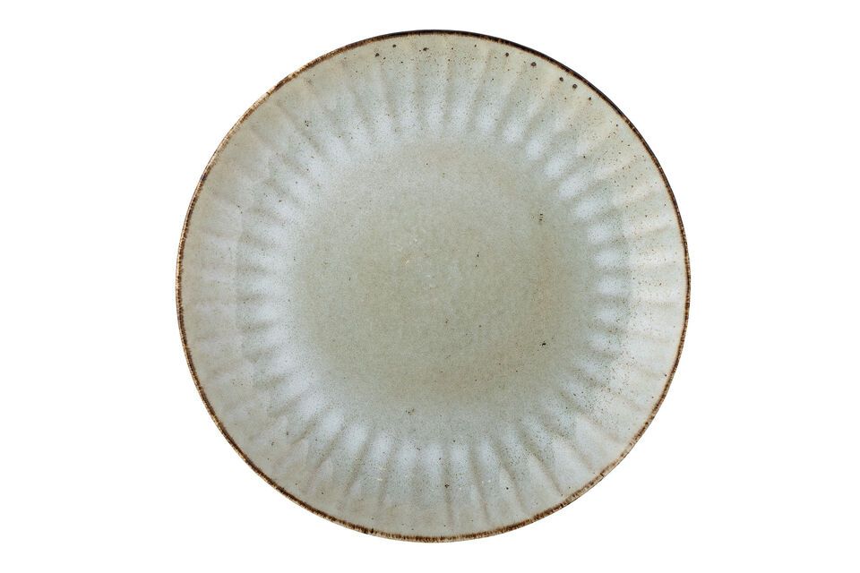 Large beige stoneware plate Flower Bloomingville