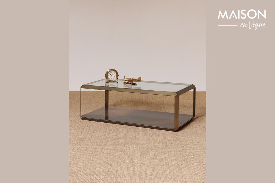 The copper color of this coffee table brings a touch of warmth and modernity to any interior space