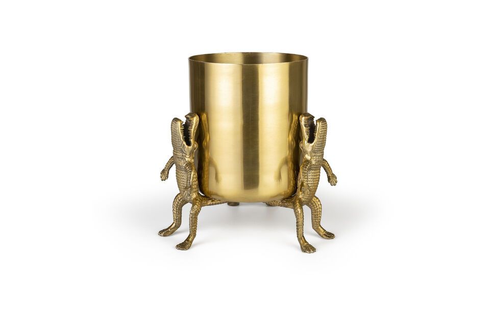 The golden Crocodiles recycled aluminum planter brings a touch of jungle chic to your decor