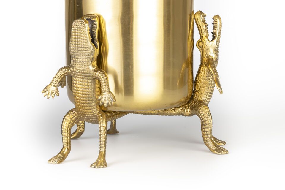 Large gold-plated recycled aluminum planter Crocodiles - 5