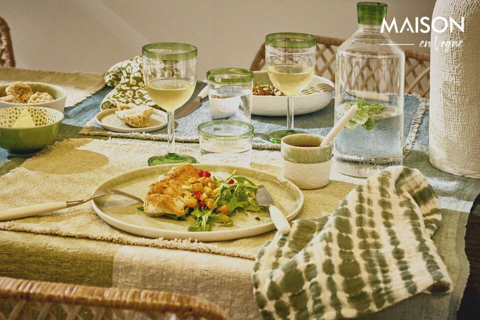 Discover elegance and resilience with our Tarifa Large Green Glass Water Glass