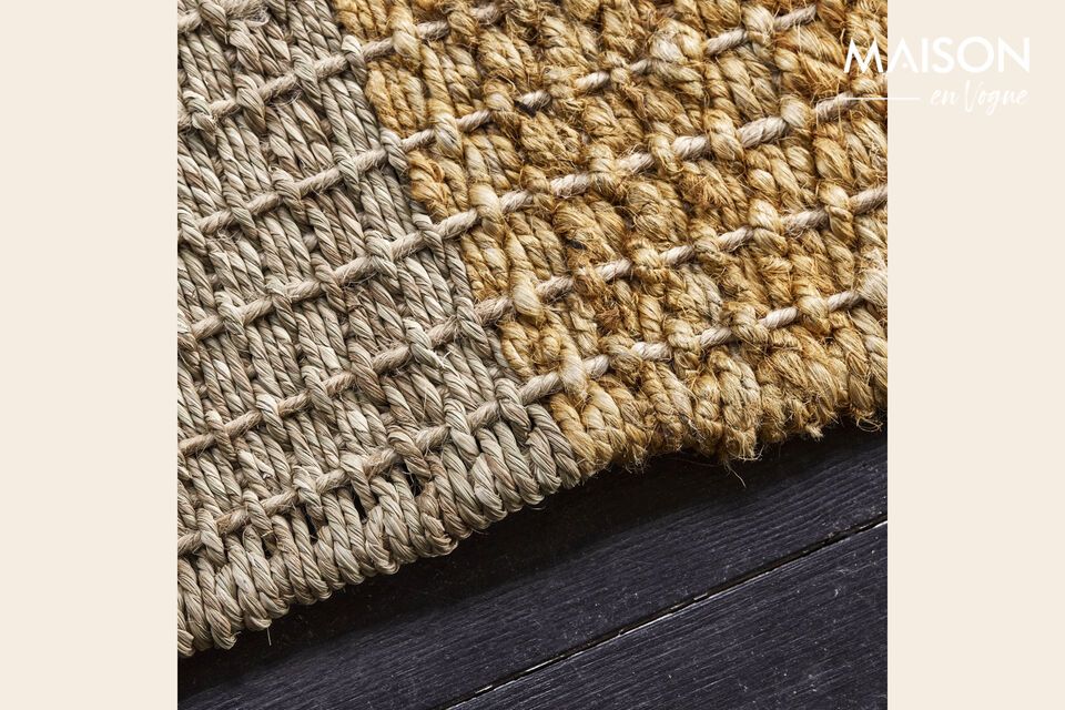 Discover the timeless charm of the jute fiber and gold herb rug