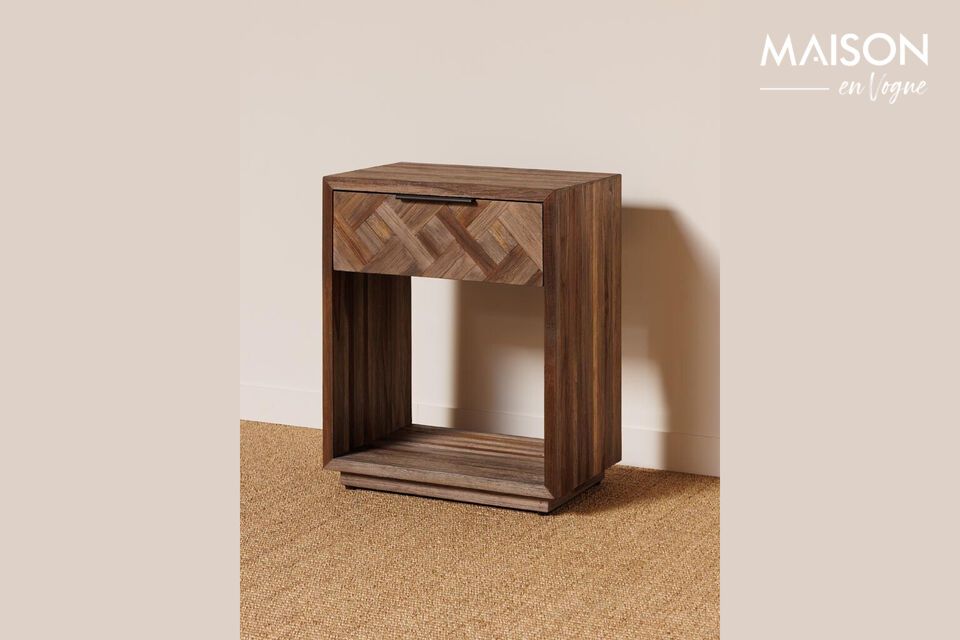 Discover the elegant simplicity of our brown teak bedside table