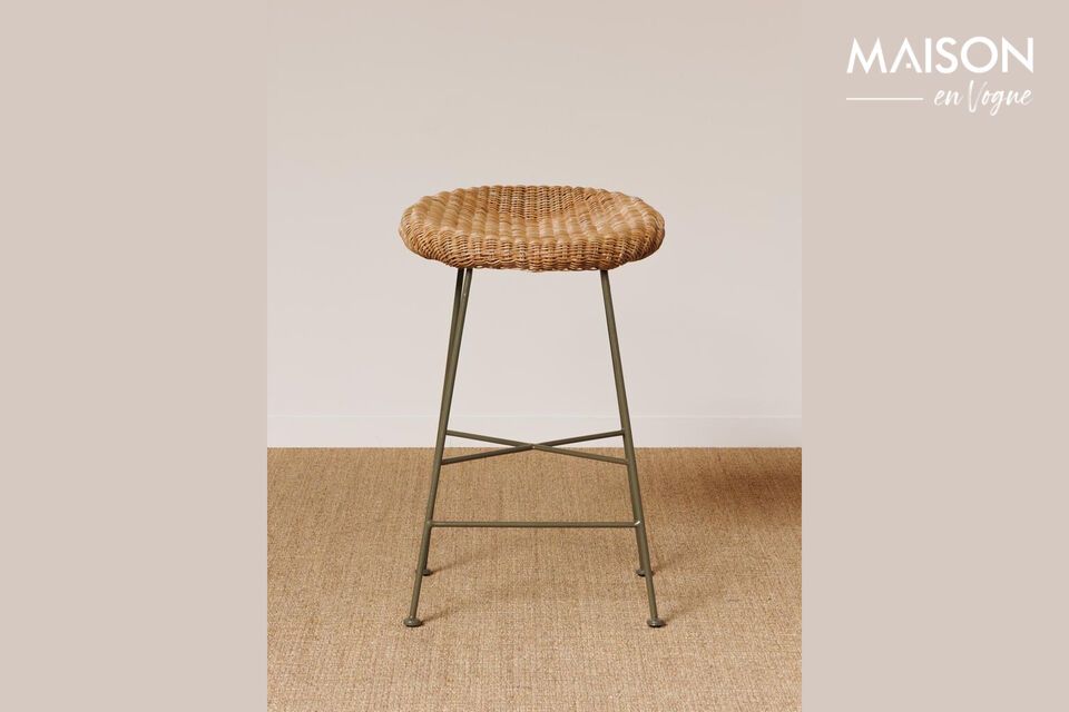 A beige rattan stool, elegance combined with practicality.