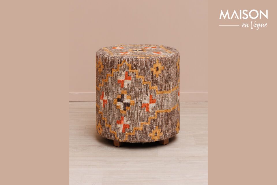 Multicolored cotton Kilim pouffe Chehoma