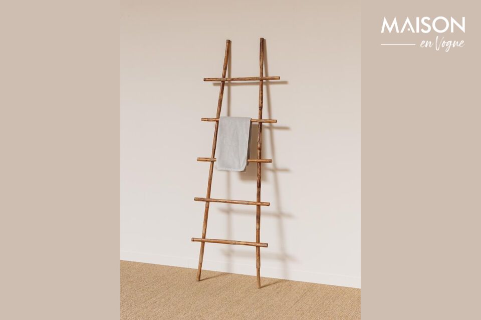 Rattan ladder for elegant and practical storage.