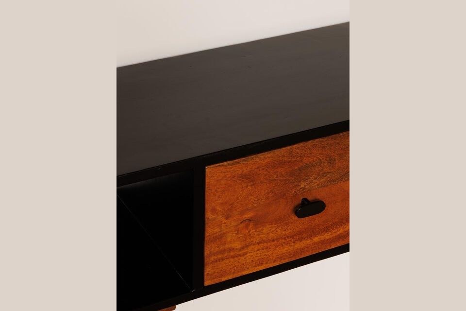 The deep brown color of this console adds a touch of warmth and naturalness