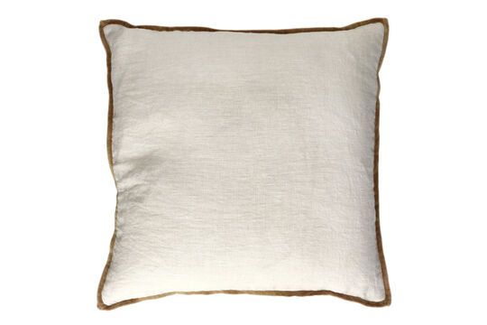 Opposites white linen and camel cushion Clipped