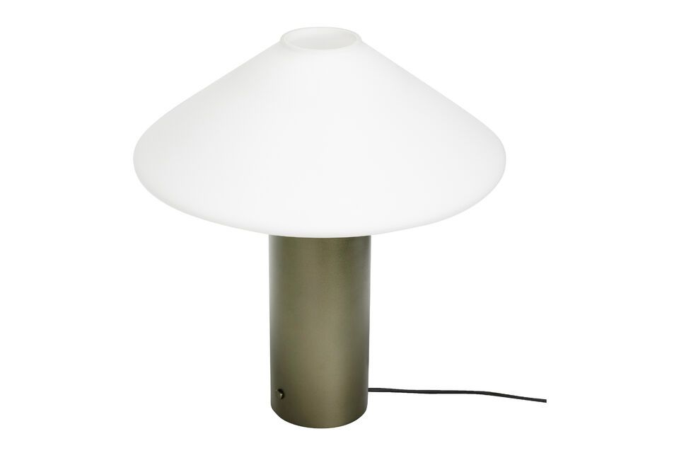 The Orbit dark green glass table lamp enriches your space with its deep, soothing color