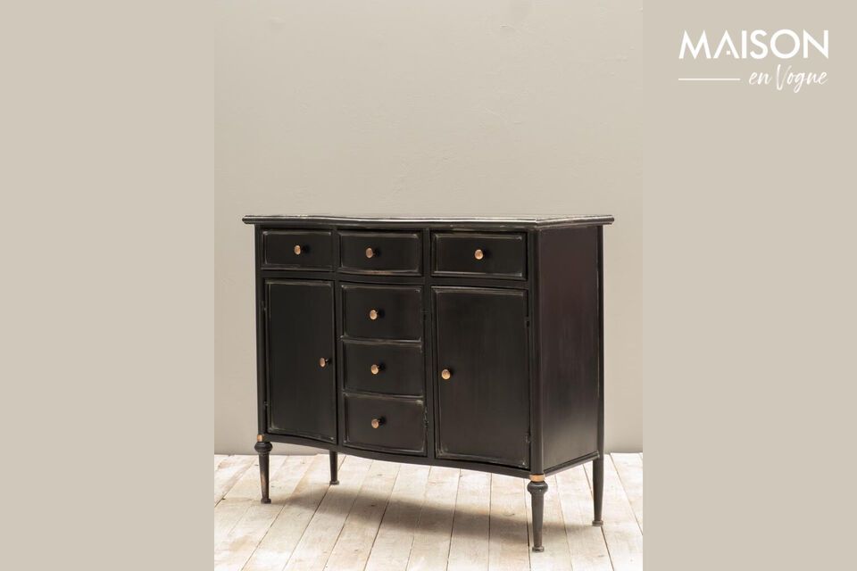 Black iron chest of drawers, perfect for elegant organization.