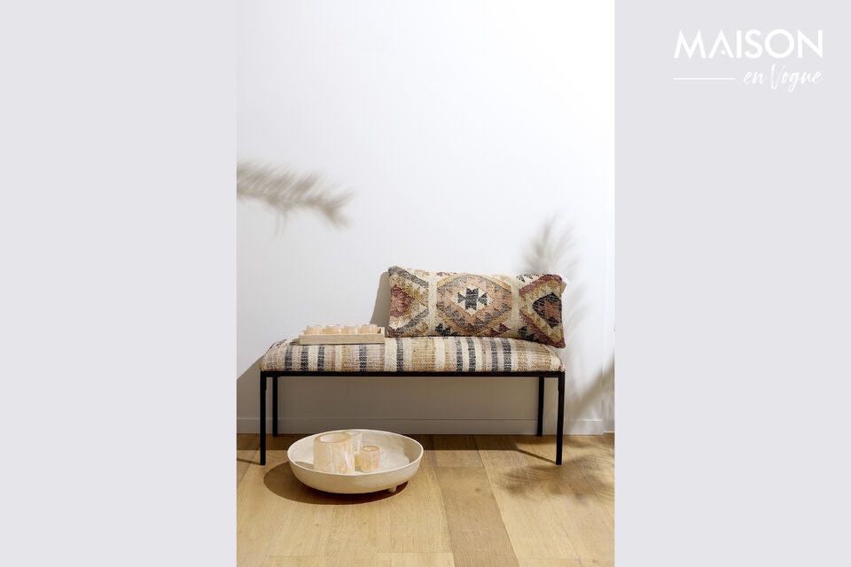 Kilim fabric bench, an elegant fusion of oriental and modern.