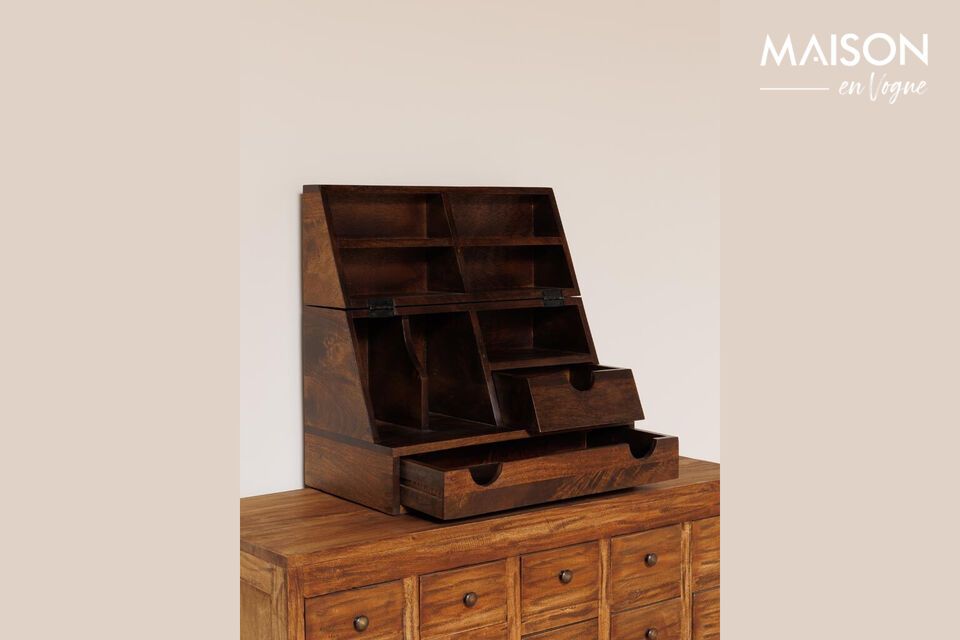 Optimize your workspace with elegance and functionality thanks to the mango wood desk organizer