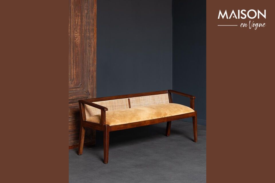 Discover the timeless elegance of the dark brown acacia wood bench seat