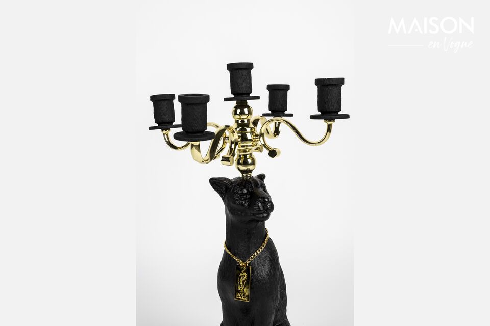 Panther black resin candleholder - 4