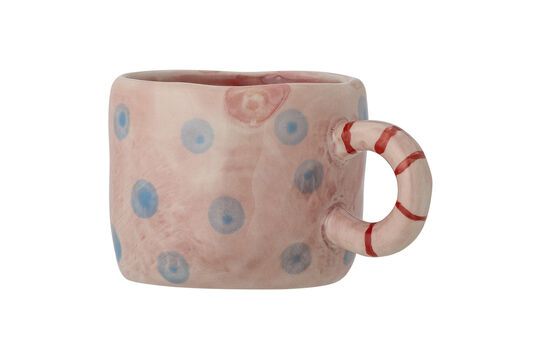 Pink stoneware mug with blue polka dots Nini Clipped