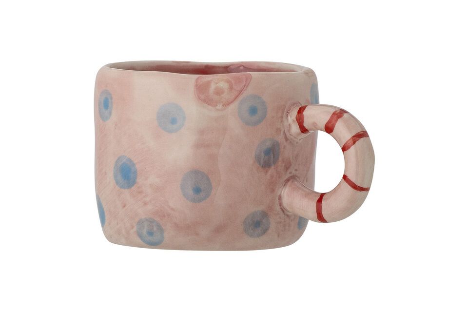 Pink stoneware mug with blue polka dots Nini Bloomingville