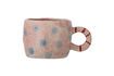 Miniature Pink stoneware mug with blue polka dots Nini 6