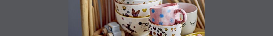 Material Details Pink stoneware mug with blue polka dots Nini