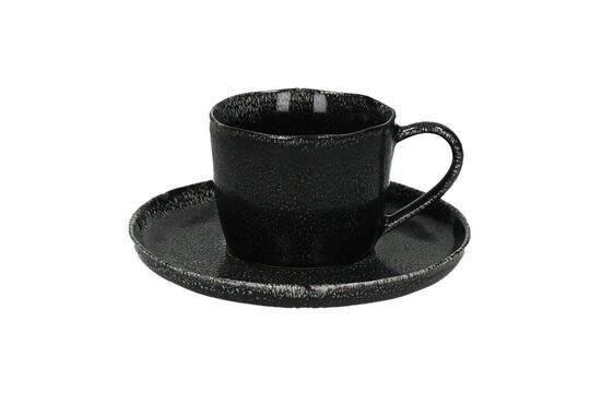 Porcelino black stoneware cup and saucer D16 Clipped