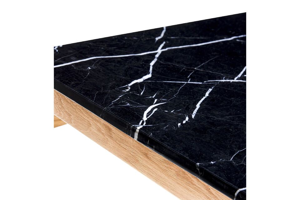 Raw light oak and black marble coffee table - 4