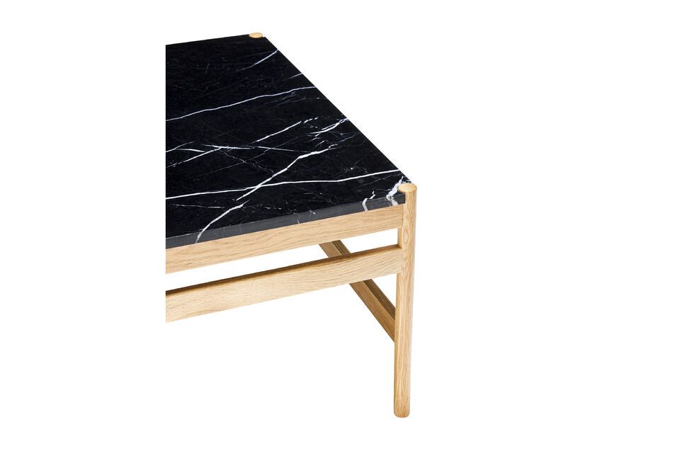 Raw light oak and black marble coffee table - 5